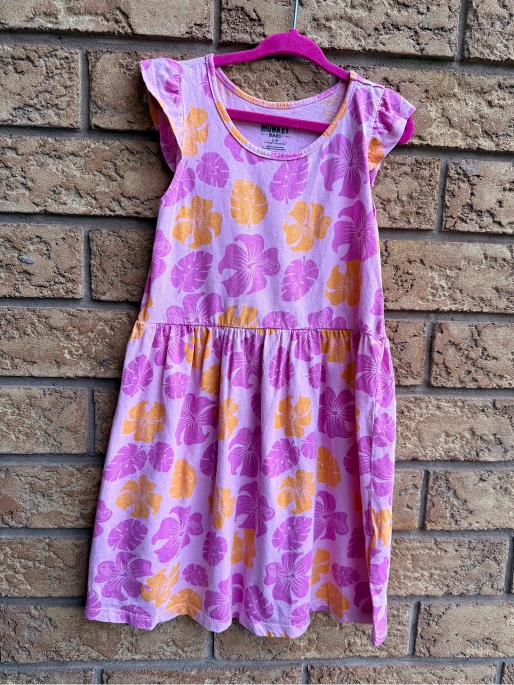 4/$25 • Monkey Bars Tropical Floral Flutter Sleeve Knit Dress.